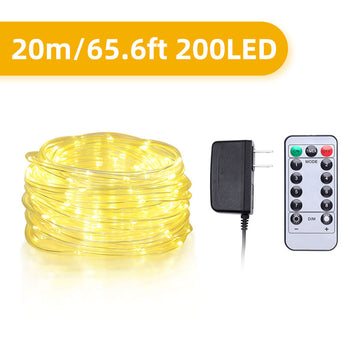 65.6FT 200 LED Rope Lights Outdoor Fairy String Light Plug in with Remote